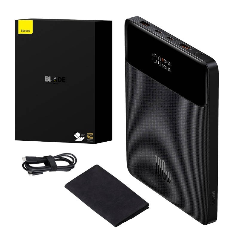Baterie Externa 100W, 2x USB, 2x Type-C, 20.000mAh, Cablu Type-C inclus, Baseus Power Bank Blade, Negru
