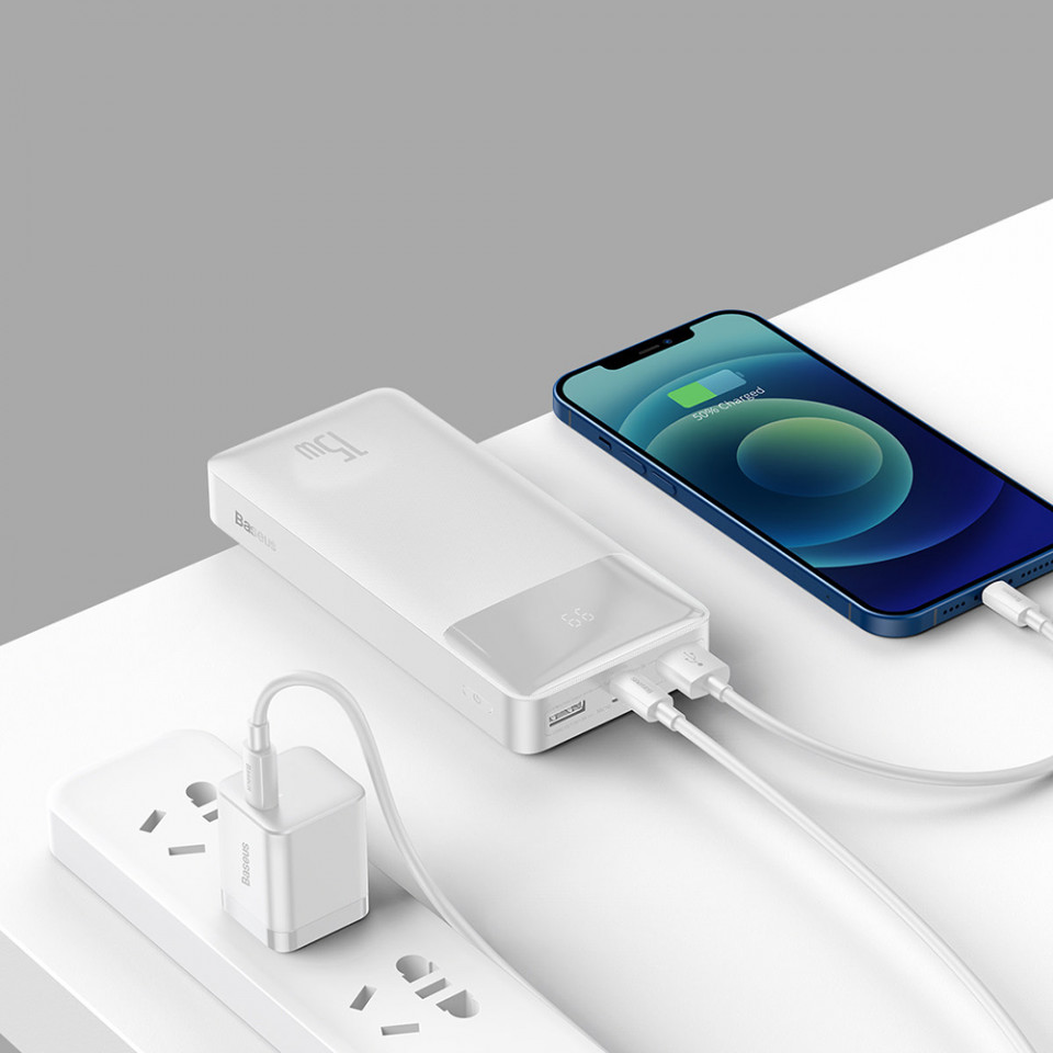 Baterie externa 20000mAh, 2x USB, QC 3.0, 15W, Display Digital, Baseus - Alb - 3 | YEO