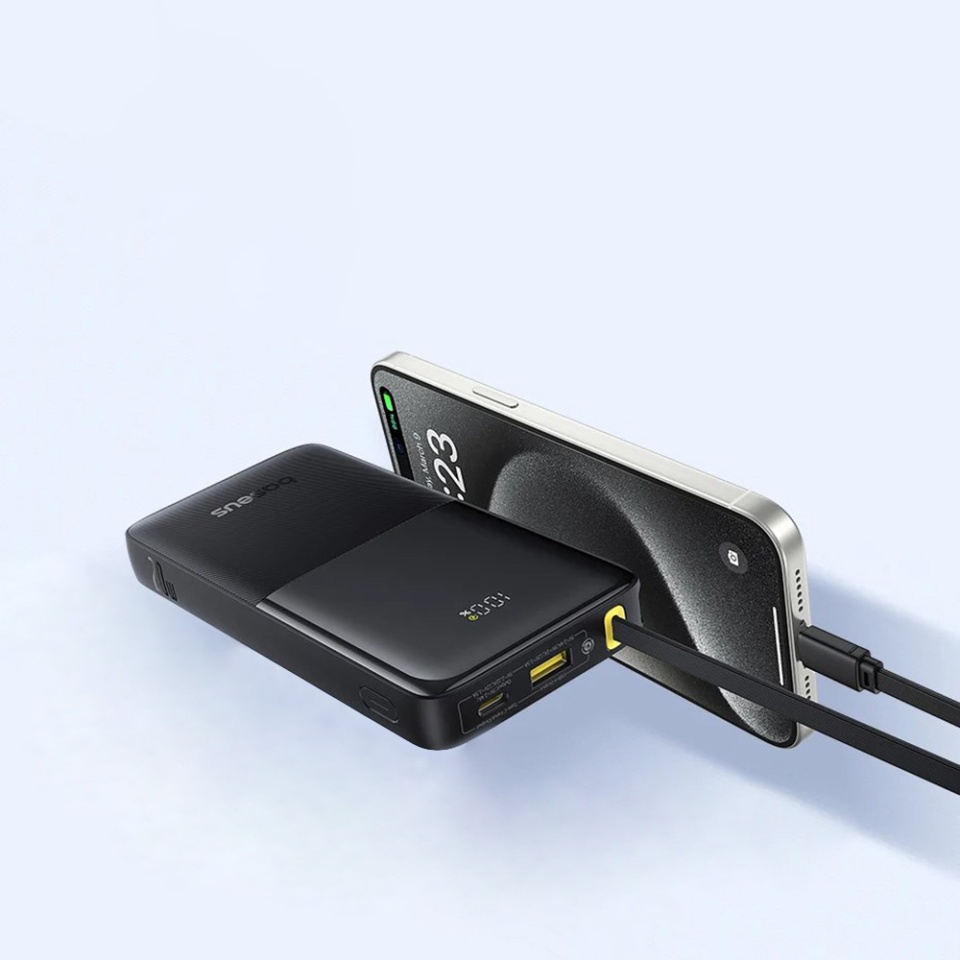 Baterie Externa Bipow 2 Baseus, 10000mAh, cablu USB-C incorporat, 20W, Alb - 2 | YEO