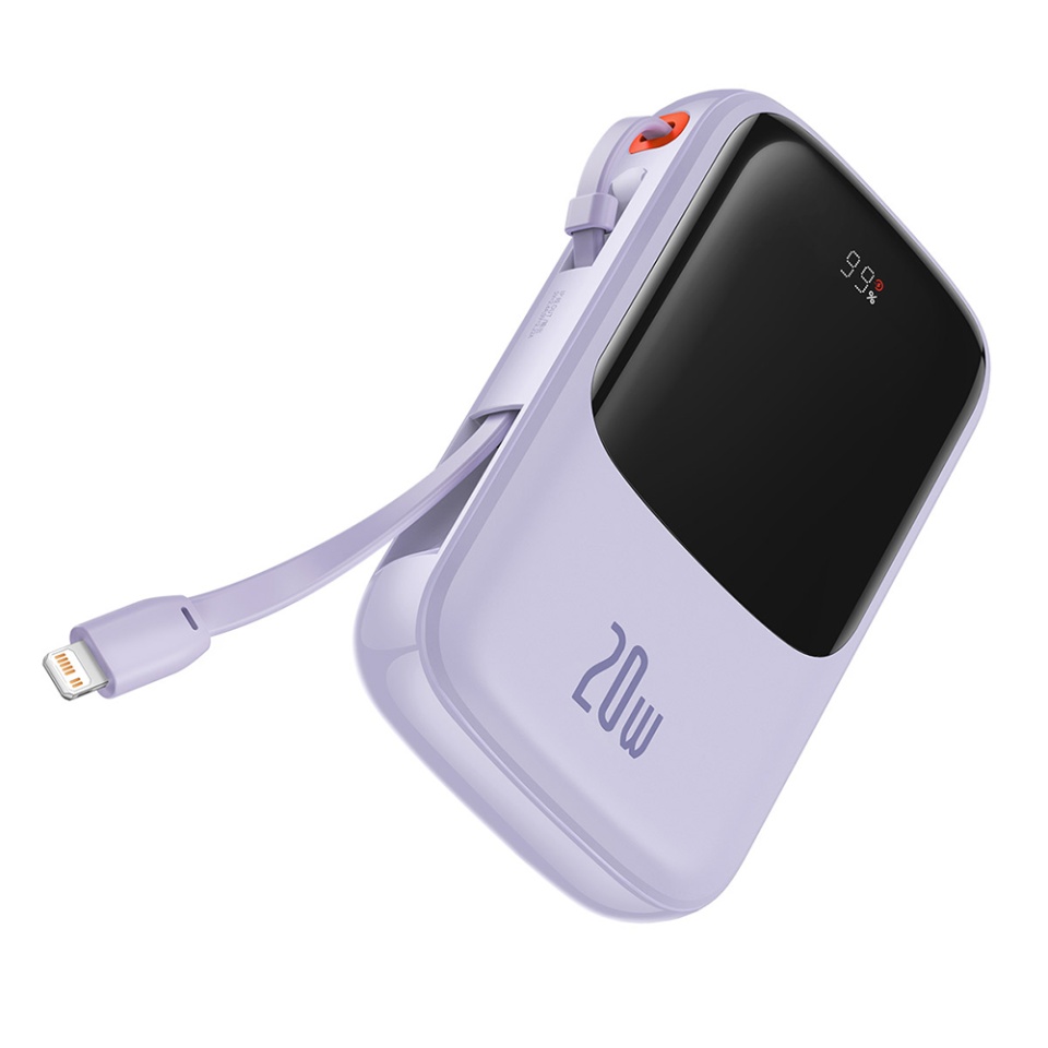 Baterie Externa cu Display Digital, Baseus, Incarcare Rapida, Type-C, USB, 20000mAh, 20W, with Cable USB-C, Lightning, 3A, Qpow Pro, Mov