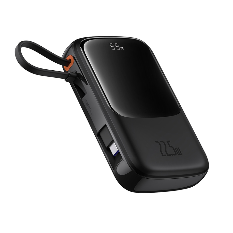 Baterie Externa cu Display Digital, Baseus, Incarcare Rapida, Type-C, USB, 20000mAh, 20W, with Cable USB-C, Lightning, 3A, Qpow Pro, Negru - 1 | YEO