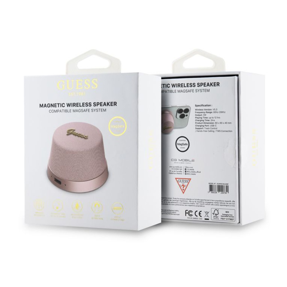 Boxa Portabila GUESS Magnetic Script (GUWSC3ALSMK), Bluetooth 5.3, autonomie 12h, Roz, 60x60x40mm - 2 | YEO