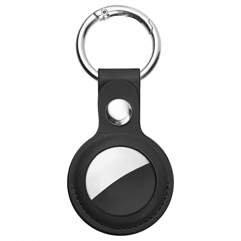 Breloc pentru Apple AirTag din piele, Skyddar Leather Tag - Negru