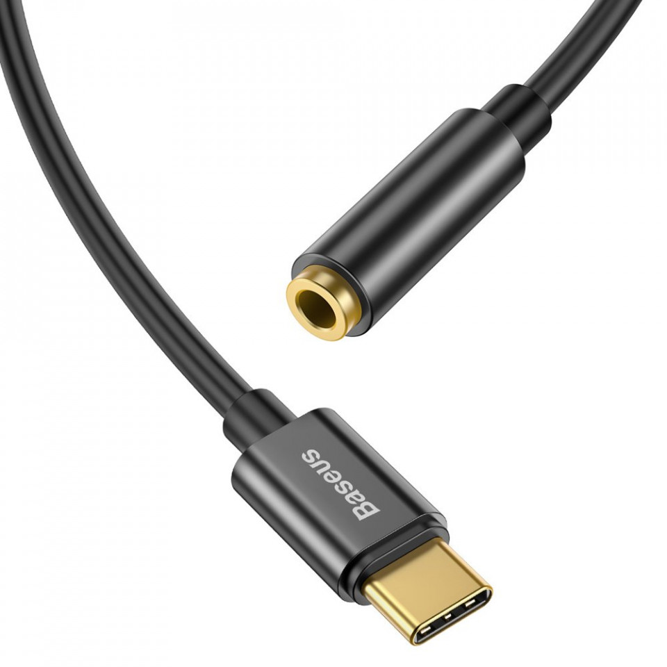 Cablu adaptor audio Type-C la Jack 3.5mm, Baseus L54 (CATL54-01) - Negru - 3 | YEO