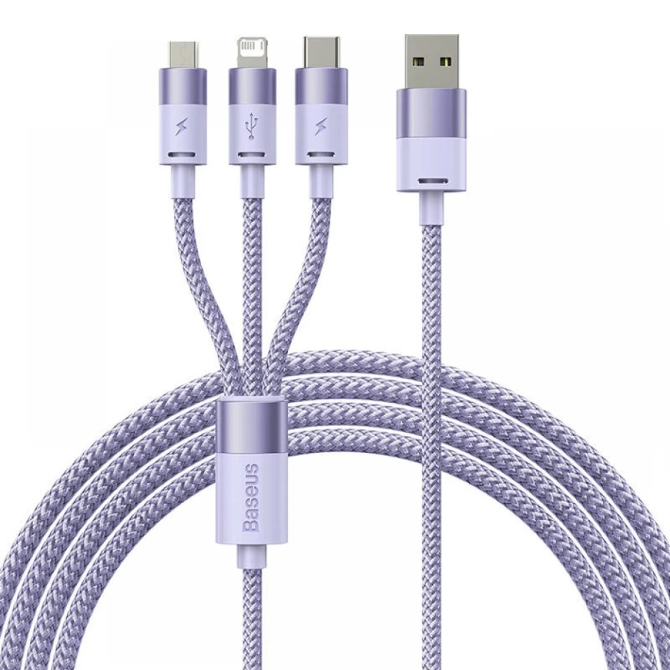 Cablu de Date 3in1 USB la Type-C, Lightning, MicroUSB, 5V/3.5A, 1.2m, Baseus StarSpeed, Mov