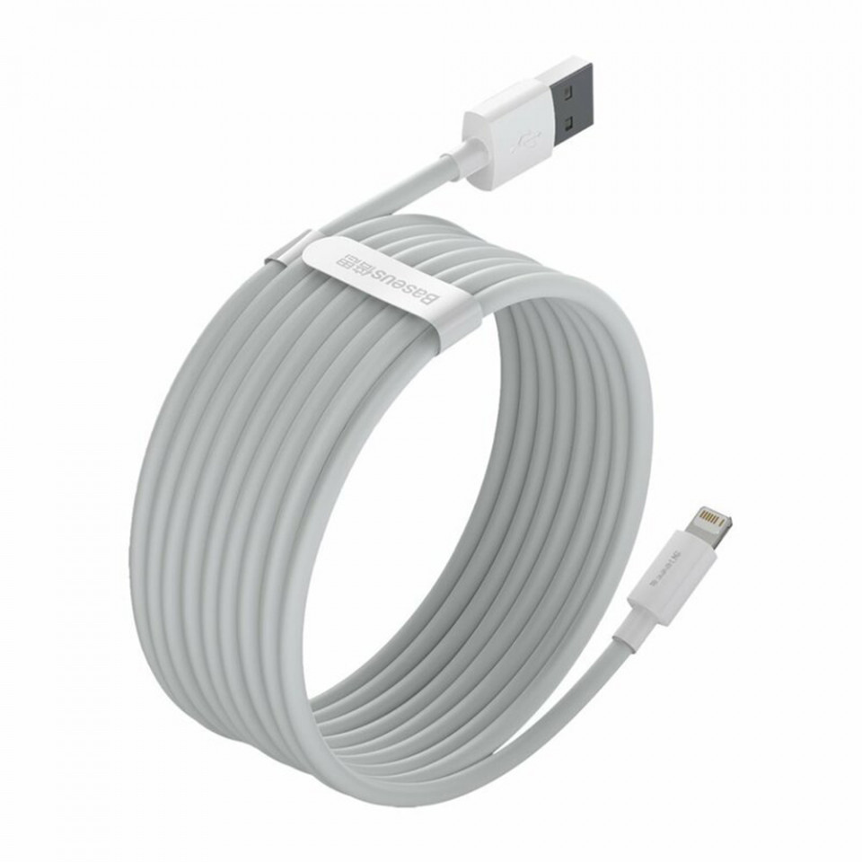 Cablu de Date USB la Lightning, Fast Charging 2.4A, 480Mbps, 1.5m (set 2) - Baseus (TZCALZJ-02) - White - 3 | YEO