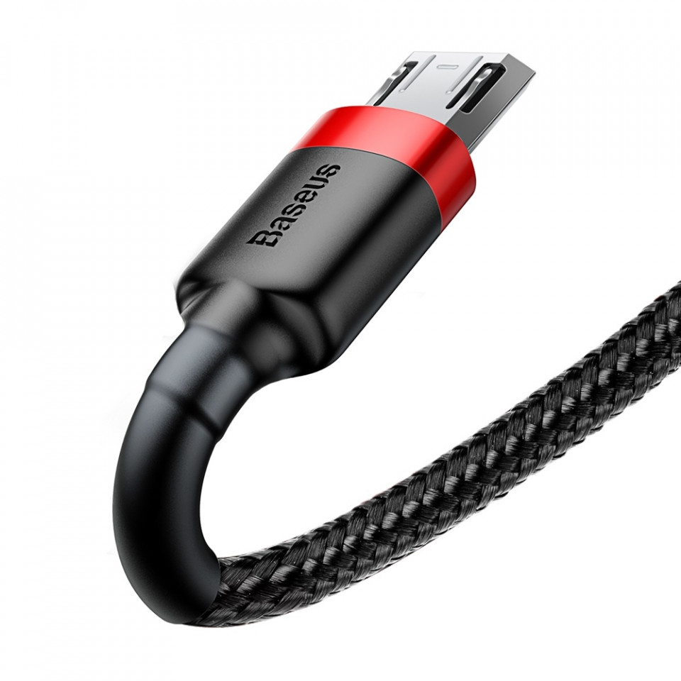 Cablu de date USB la Micro USB, 1.5A, 2M, Cafule Baseus (CAMKLF-C91) - Rosu Negru - 3 | YEO