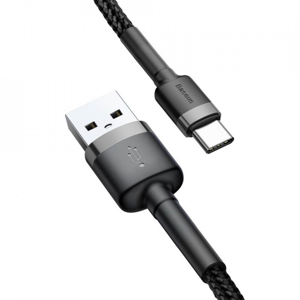Cablu USB la Type-C, Fast Charge, 3A, 480Mbps, 0.5m - Baseus Cafule (CATKLF-AG1) - Gray / Black - 2 | YEO