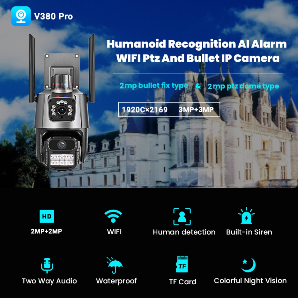 Camera de Supraveghere Wi-Fi, Built-in Siren, Night Vision, Auto-Tracking, SD Card, Cloud Storage, App SKDR WatchTower (P11-QQ6) - Negru - 3 | YEO