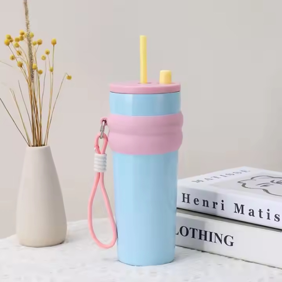 Cana termos, Cu pai, BPA-FREE, Rezistent la rugina si la scurgeri, Reutilizabil, Bauturi calde si reci, Pentru apa, ceai sau cafea, smoothie si multe altele, Otel inoxidabil, 710ml, THM7 - Bleu - 1 | YEO