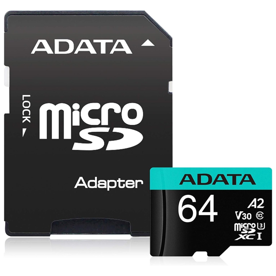 Card de Memorie MicroSDHC, Adapter, Class 10, UHS-I U3, 64GB, Read 100MB/s, Adata, Negru