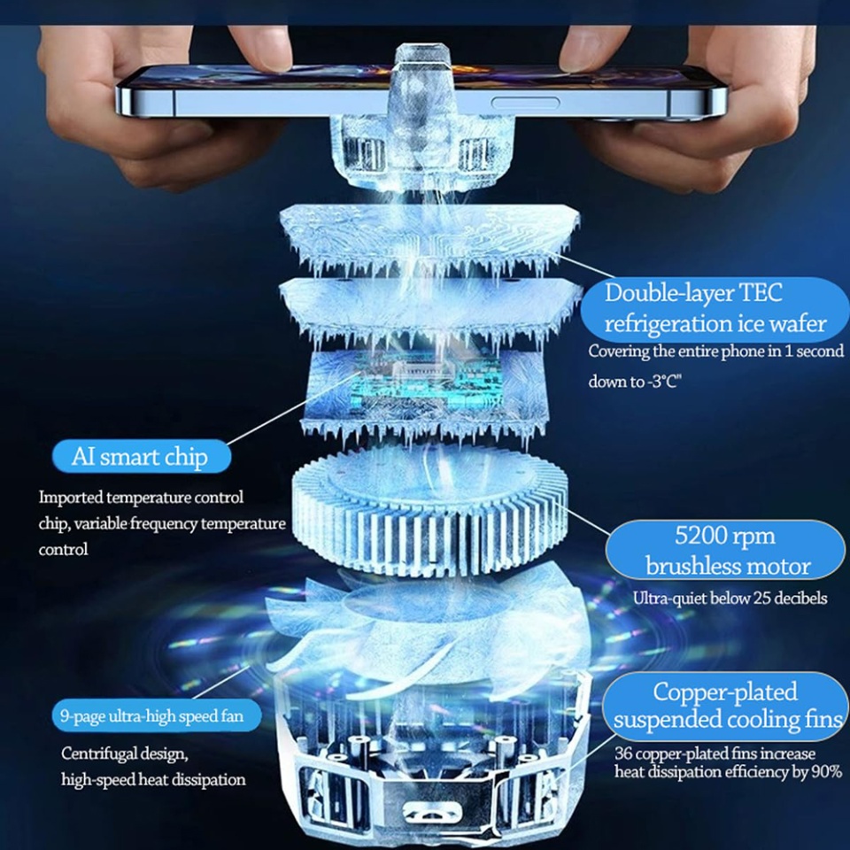 Cooler magnetic pentru telefon SL17, afisaj temperatura, LED, detasabil, Display digital, reducere zgomot, Universal, set cu sticker, Negru - 6