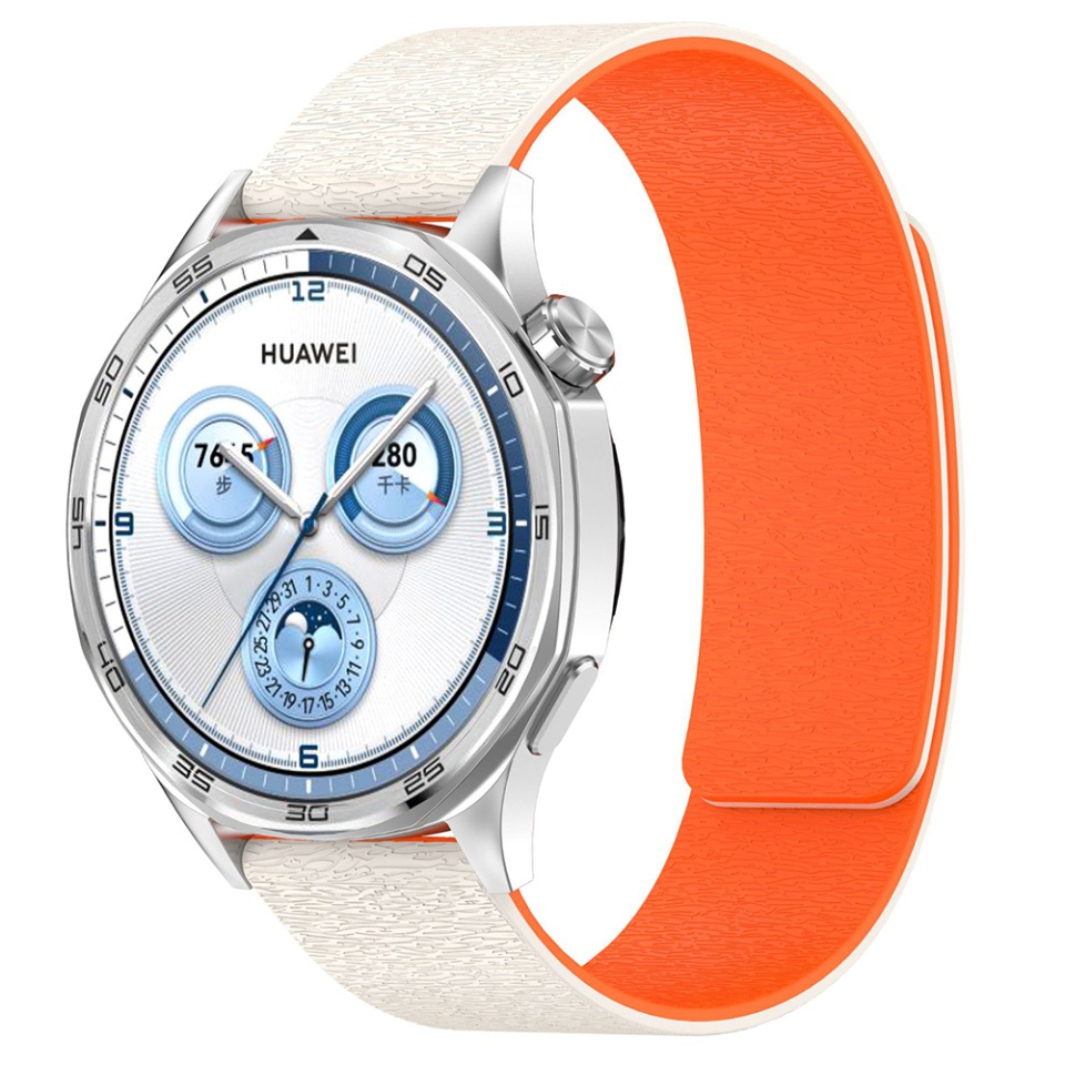 Curea pentru Smart Watch din Silicon, 22mm, Ajustabila, Premium, W074, Bej / portocaliu - 2 | YEO