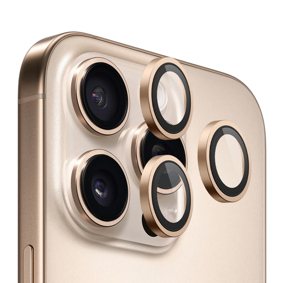 Folie camera pentru iPhone 16 Pro / 16 Pro Max, Blueo, Sticla Securizata, Ultra HD, Original Metal Frame Lens Protector, Set de 3, Negru