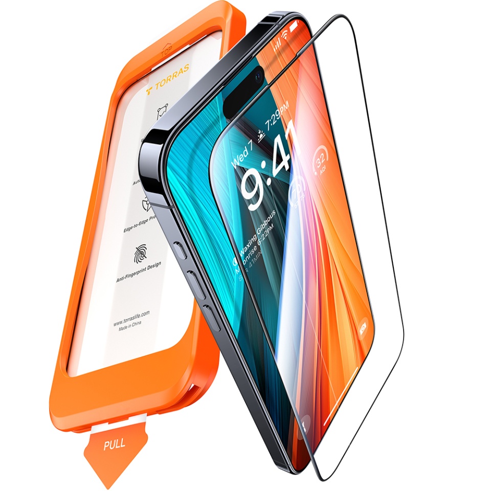 Folie de Sticla iPhone 16 Plus, Torras, GlassGo Install Master, Transparent/ Negru - 1 | YEO