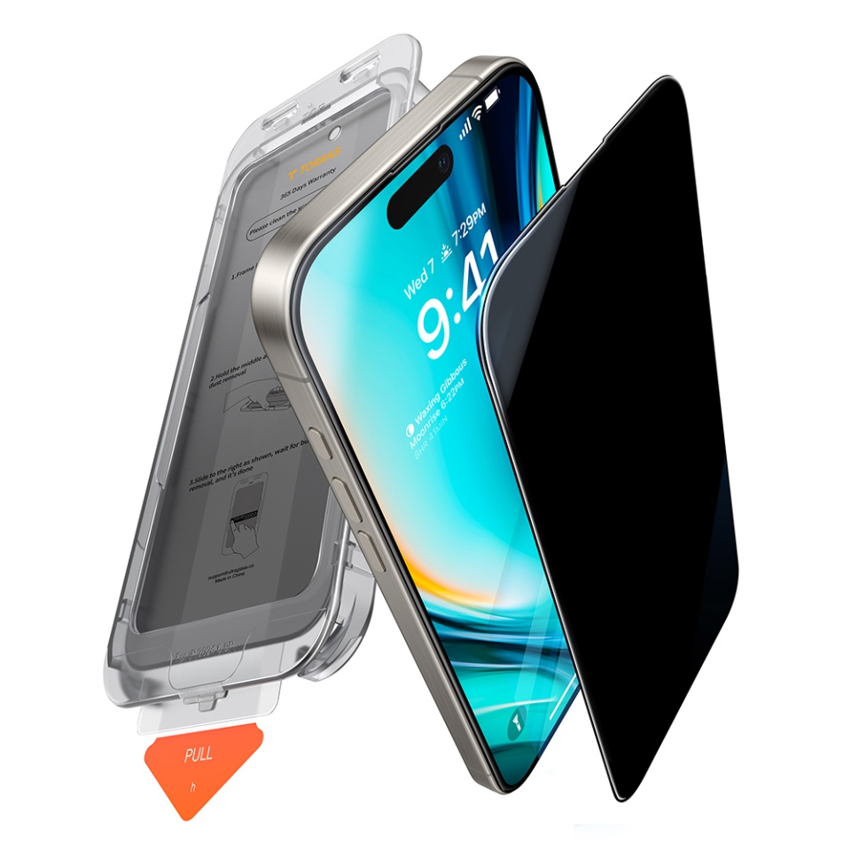 Folie de Sticla iPhone 16 Pro, Torras, GlassGo Install Master, Privacy