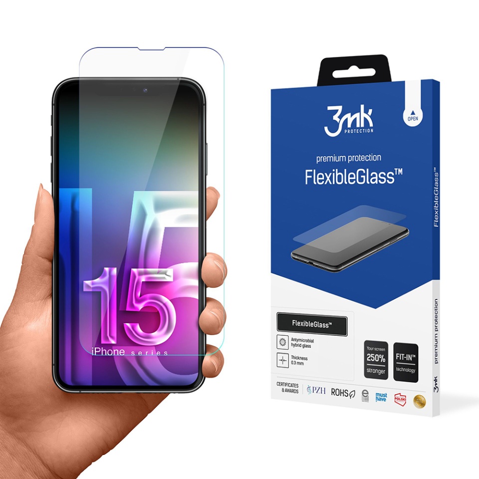 Folie pentru iPhone 15 din silicon, 3mk FlexibleGlass, Transparent