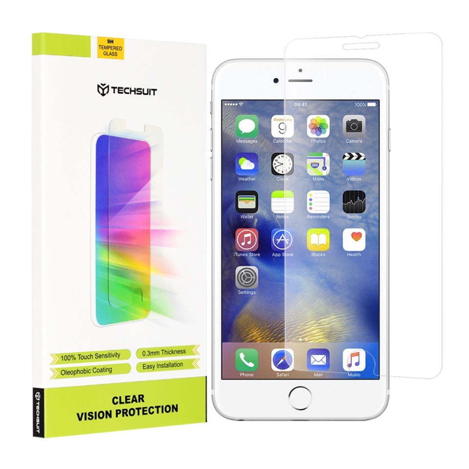 Folie pentru iPhone 6 Plus/ 6s Plus, SKYDDAR INNOVATION, Protectie 9H, 0.3mm, Clear Vision, set cu sticker, Transparent