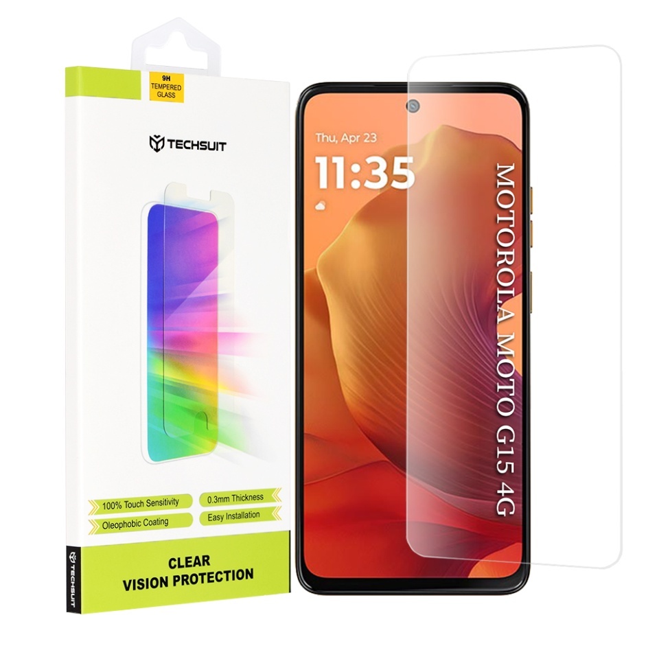 Folie pentru Motorola Moto G15 / Moto G15 Power, SKYDDAR INNOVATION, Protectie 9H, 0.3mm, Clear Vision, set cu sticker, Transparent