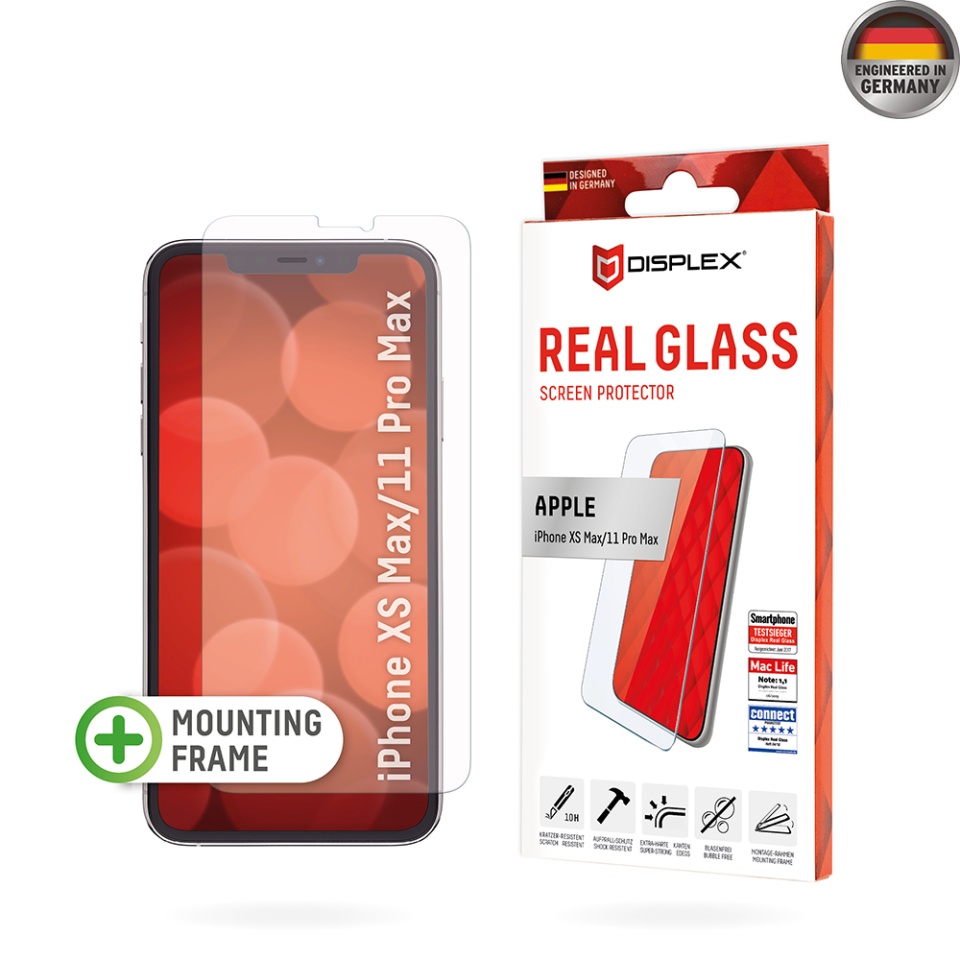 Folie Premium pentru iPhone 11 Pro Max / XS Max, Displex, sticla securizata, cadru de monatare, priectat in Germania, Transparent