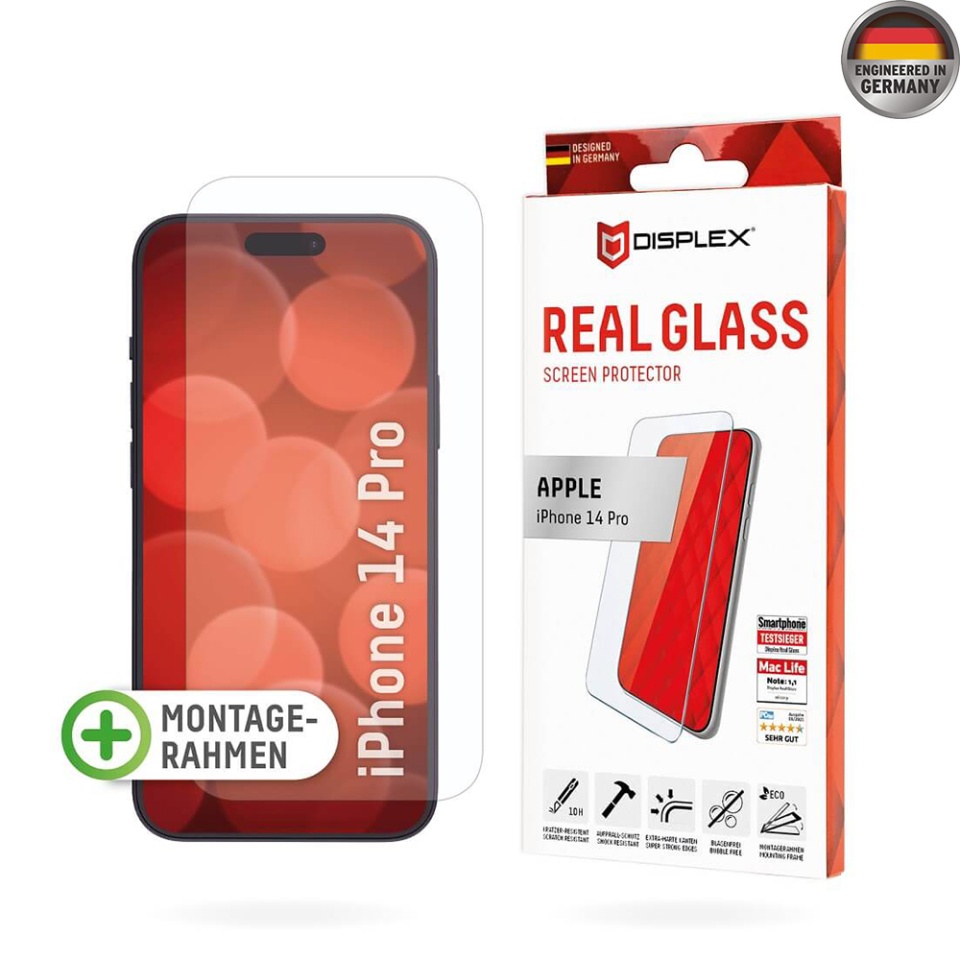 Folie Premium pentru iPhone 14 Pro, Displex, sticla securizata, cadru de monatare, priectat in Germania, Transparent