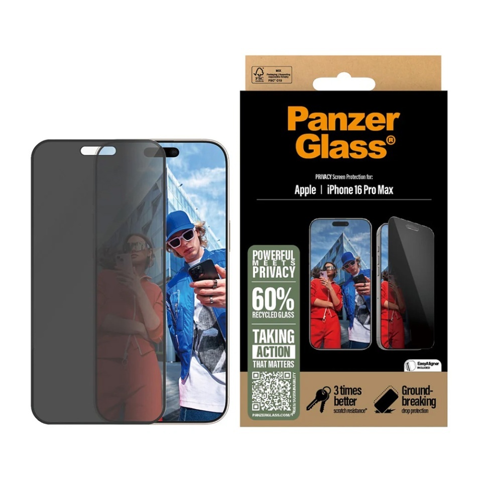 Folie Sticla pentru iPhone 16 Pro Max, Ultra-Wide Fit w. EasyAligner, PanzerGlass, Anti-Soc si Anti-Bule, Transparent