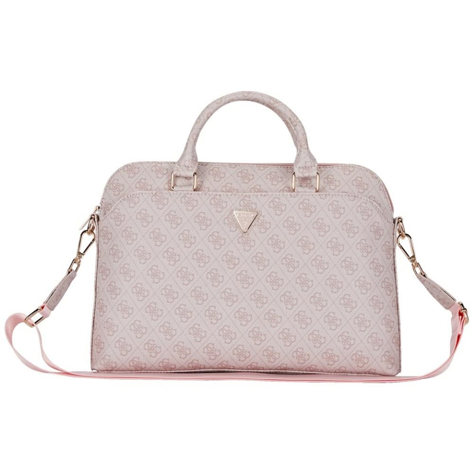 Geanta Laptop Dispozitive 15 inch, Grained Triangle Logo, Piele Ecologica, Curea Ajustabila, Guess, Roz - 2 | YEO