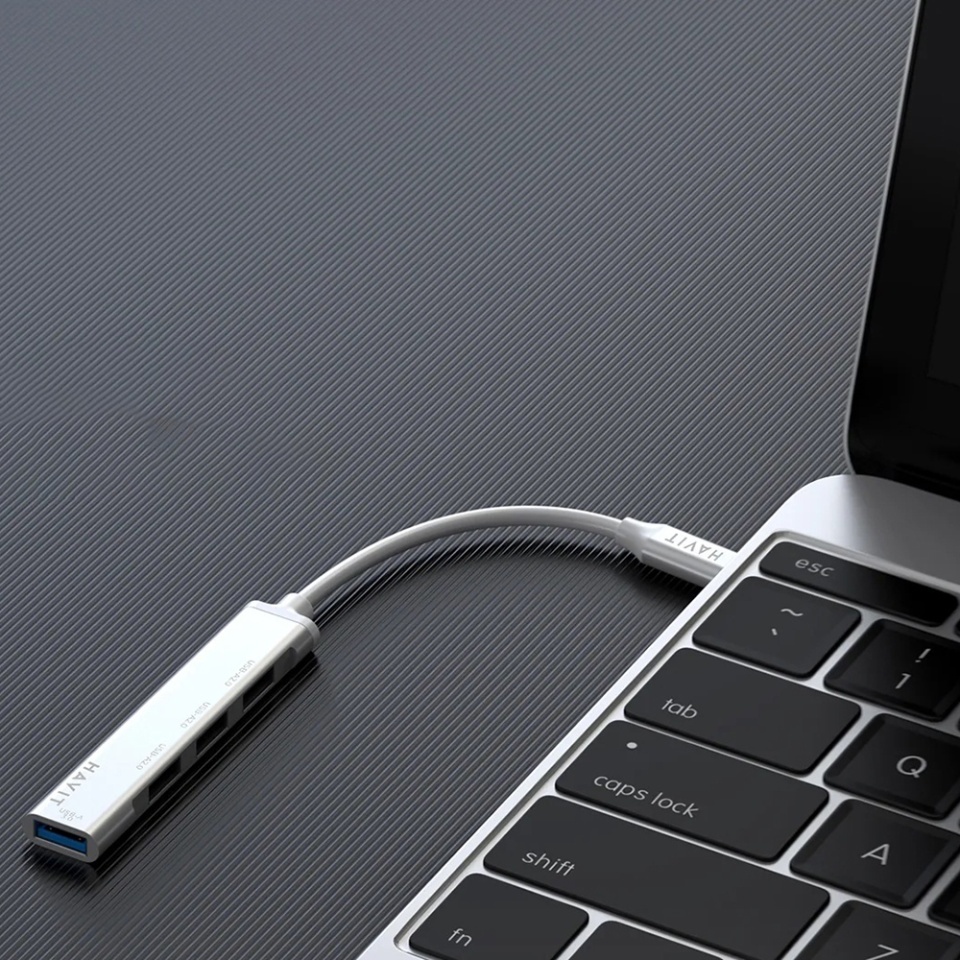 Hub Type-C la USB 3.0, 3x USB 2.1, cablu 11.8cm, Aluminiu, Havit HB41, Argintiu - 3 | YEO