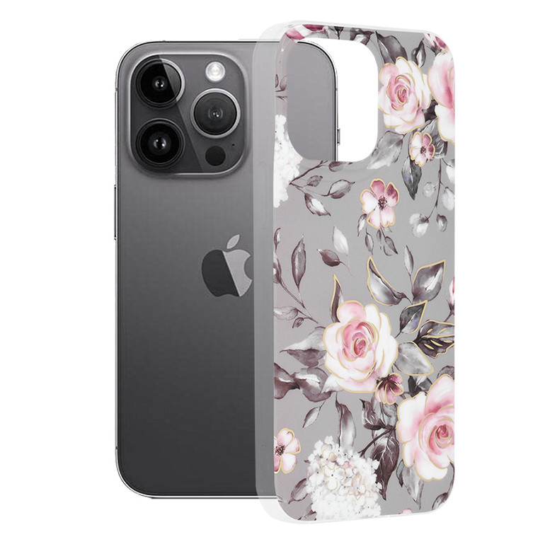 Husa Apple iPhone 14 Pro Max Marble Series, Techsuit - Bloom of Ruth Gray