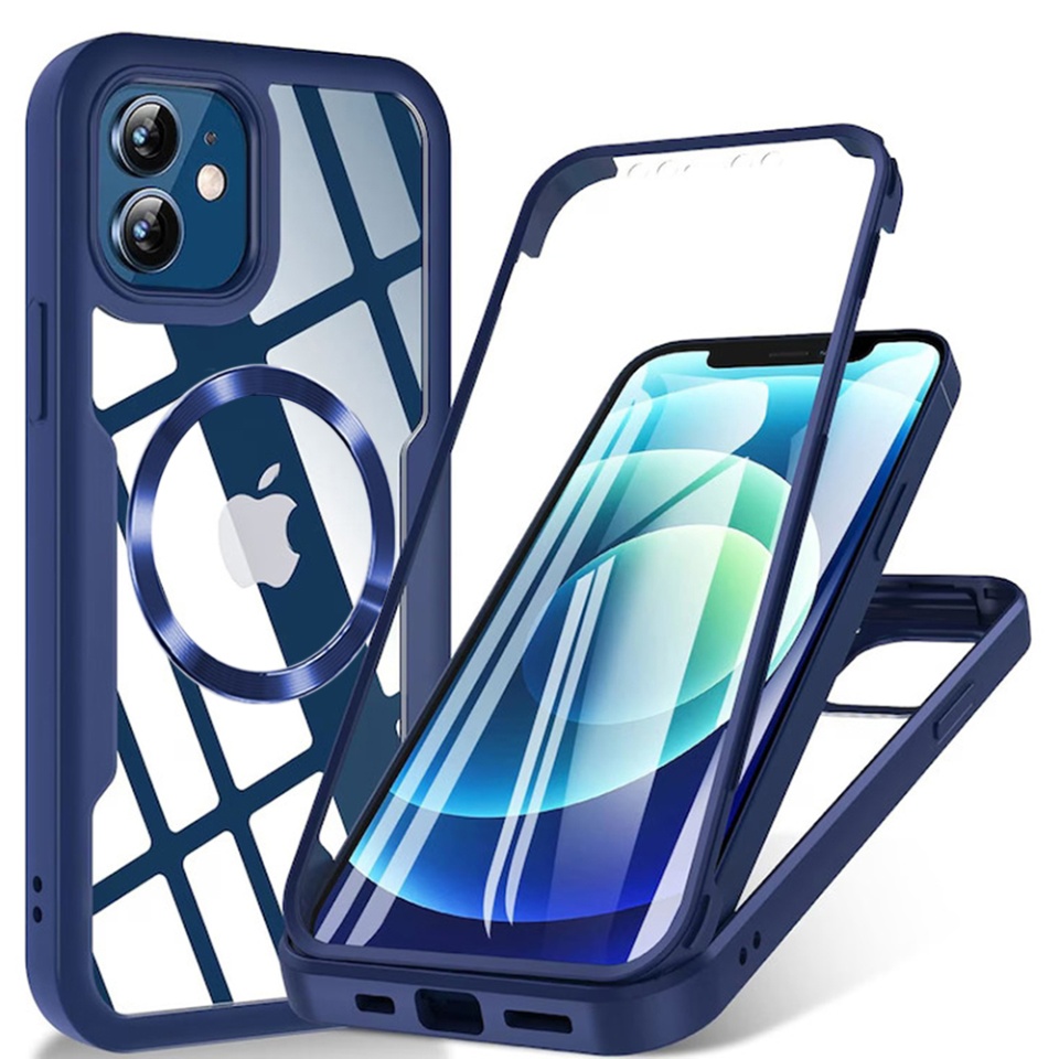 Husa + Folie pentru iPhone 11, SKYDDAR INNOVATION, [Pachet 360°] ColorVerse MagSafe, set cu sticker, Albastru