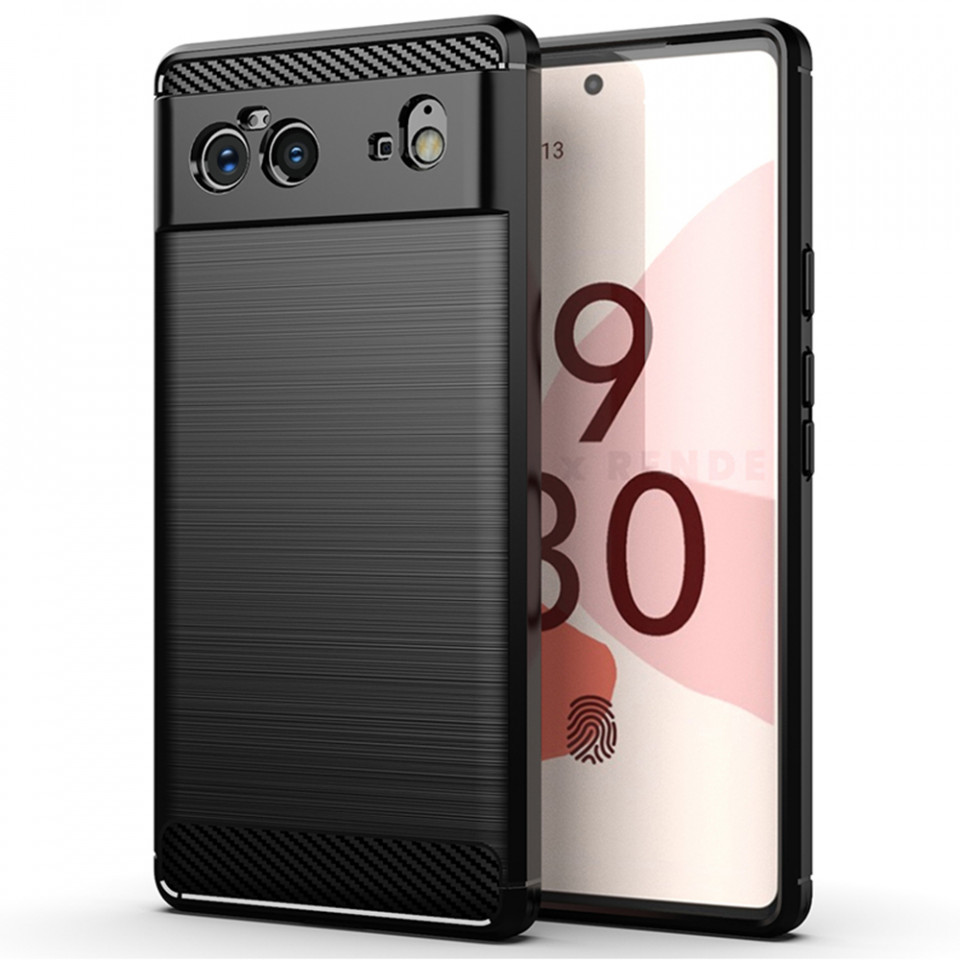 Husa Google Pixel 6 din silicon, Slim, cu textura Fibra Carbon - Negru
