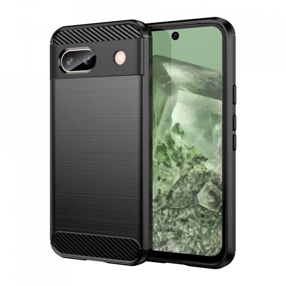 Husa Google Pixel 8a din silicon, Slim, cu textură Fibra Carbon - Negru