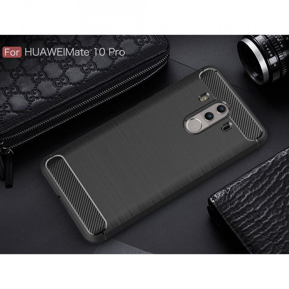 Husa Huawei Mate 10 Pro din silicon, Slim, cu textura Fibra Carbon - Negru - 1 | YEO