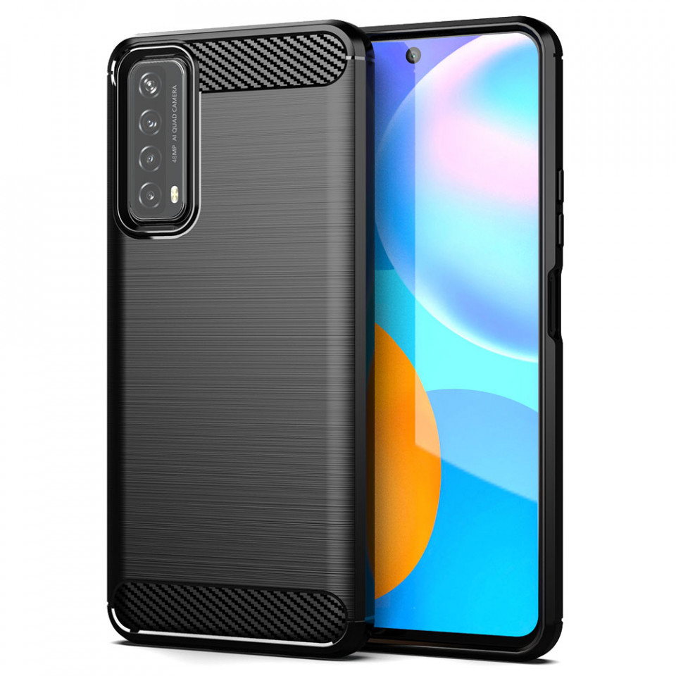 Husa Huawei P Smart 2021 din silicon, Slim, cu textura Fibra Carbon - Negru