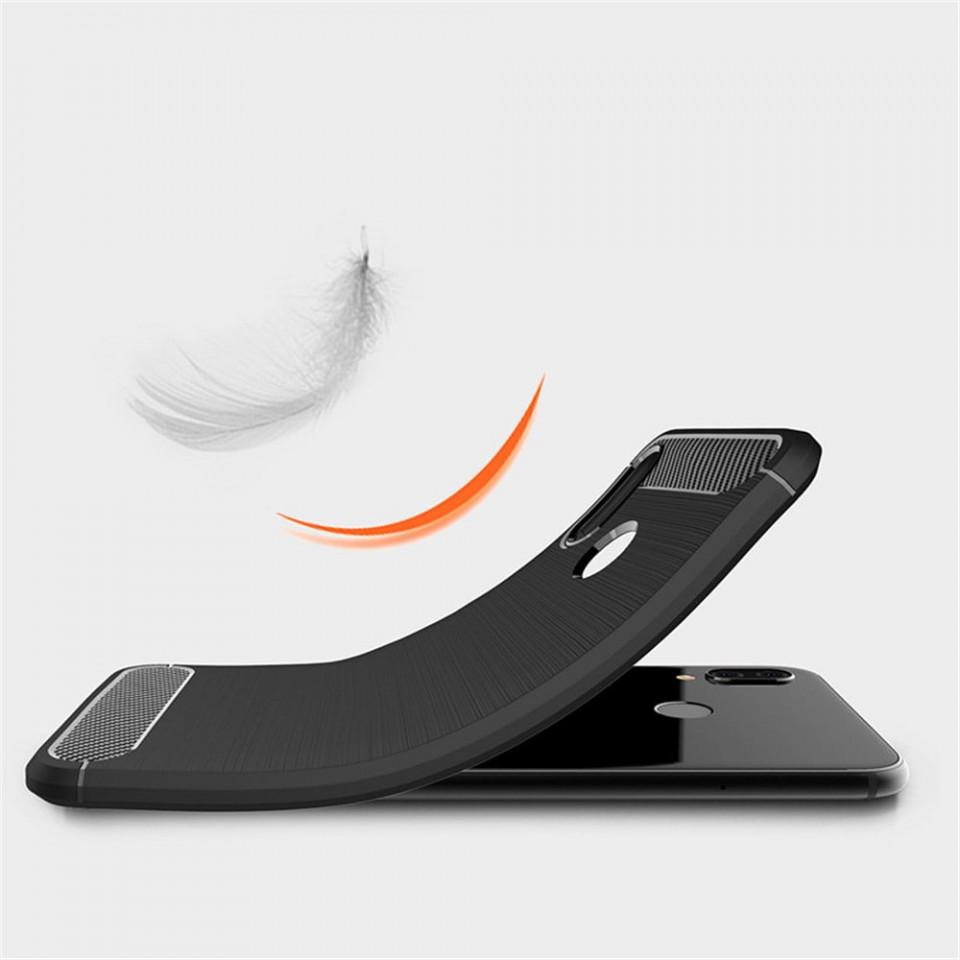 Husa Huawei P20 Lite din silicon, Slim, cu textura Fibra Carbon - Negru - 1 | YEO