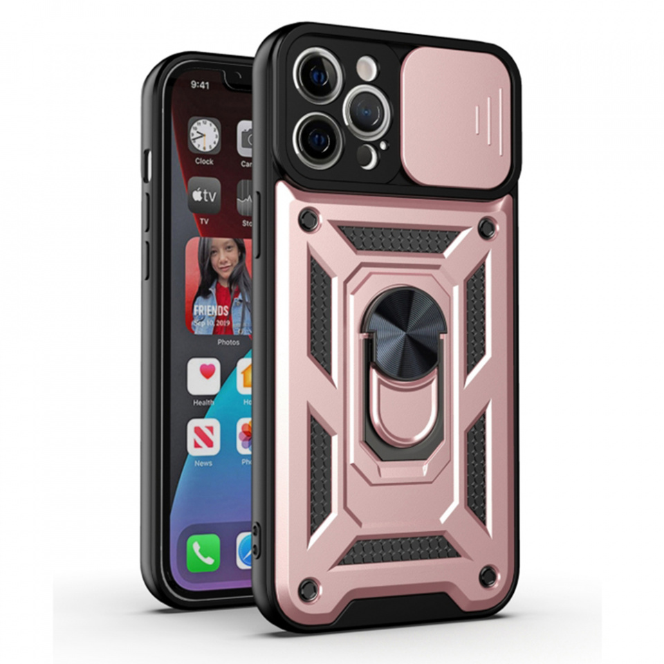 Husa iPhone 11 Pro Max cu inel magnetic si protectie camera Skyddar CamShield - Rose Gold