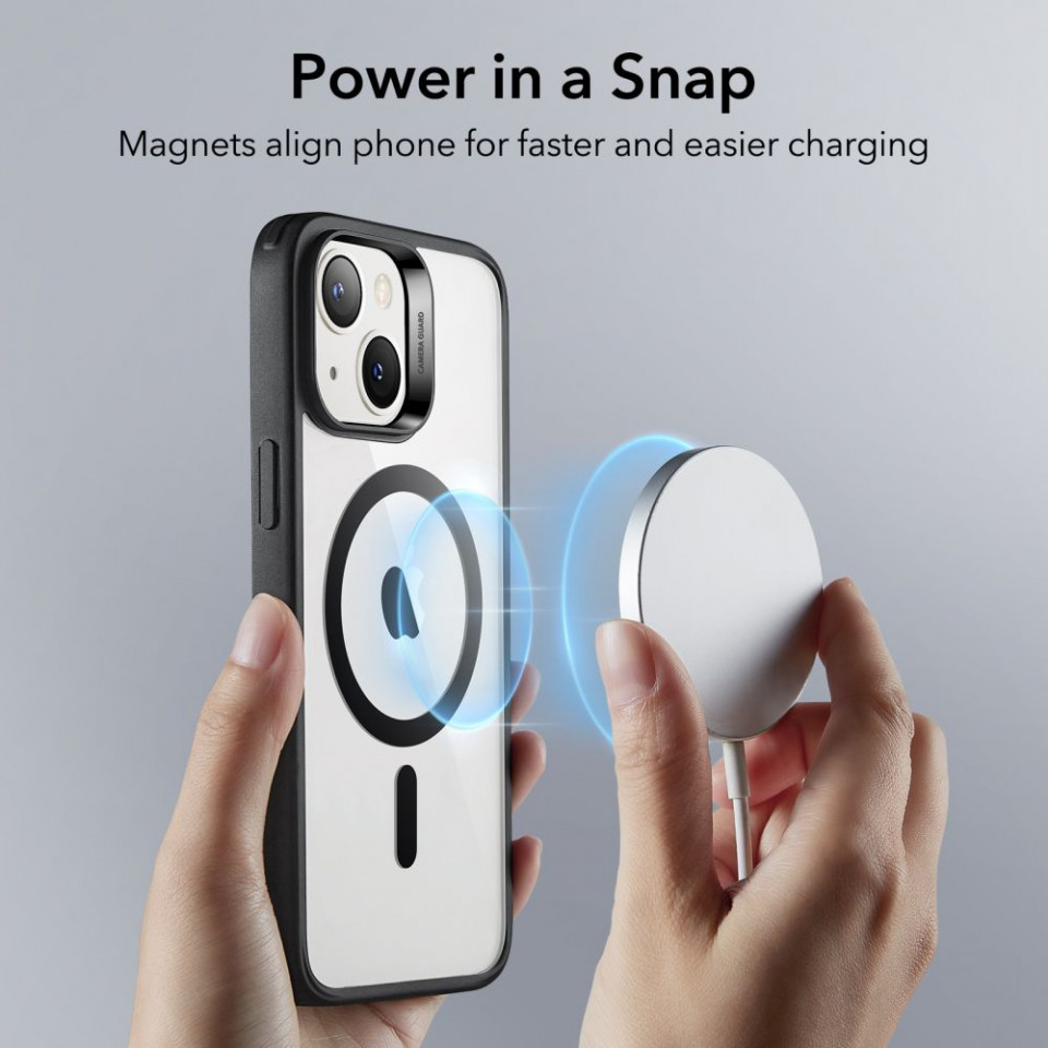 Husa iPhone 14 / iPhone 13, ESR Classic Hybrid HaloLock - Negru Transparent - 3 | YEO