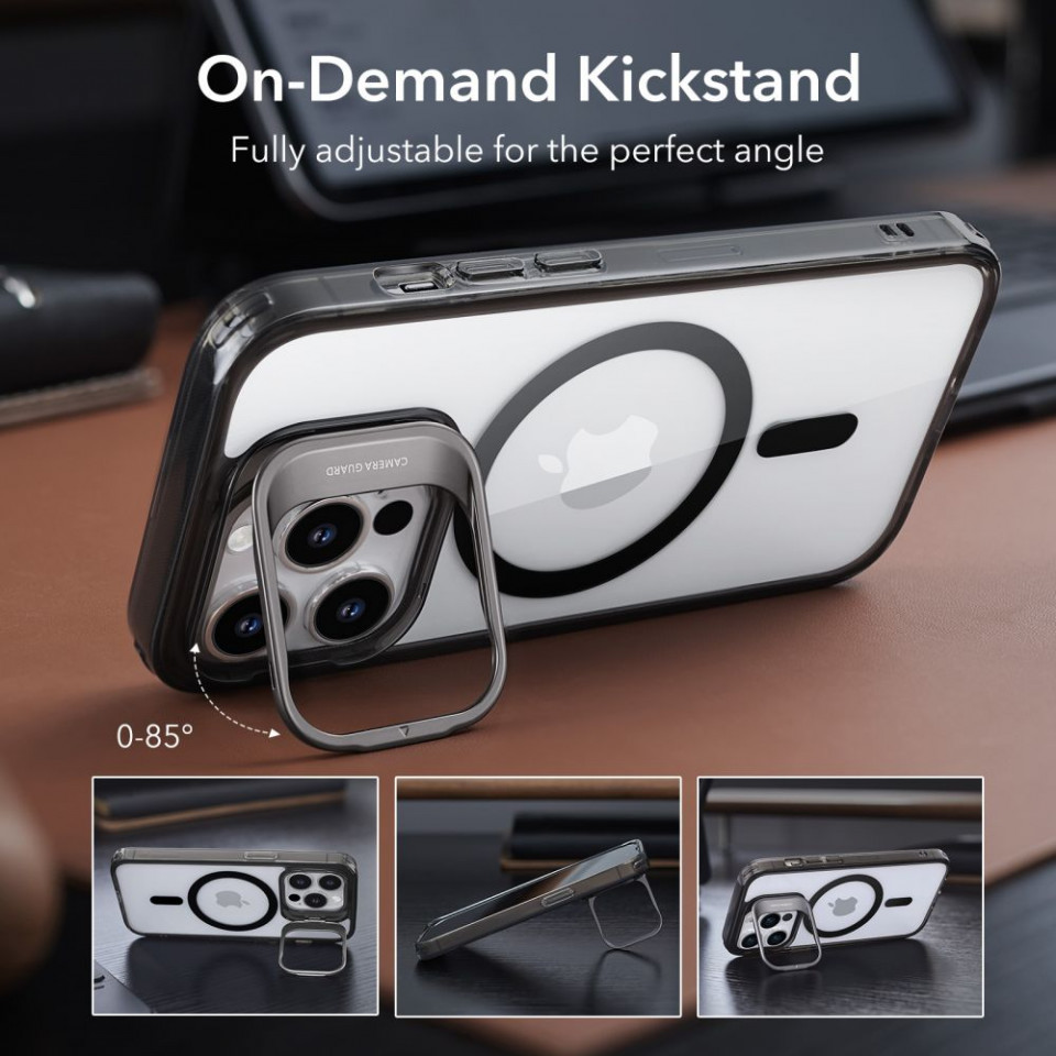 Husa iPhone 14 Pro, ESR Classic Kickstand - Negru Transparent - 2 | YEO