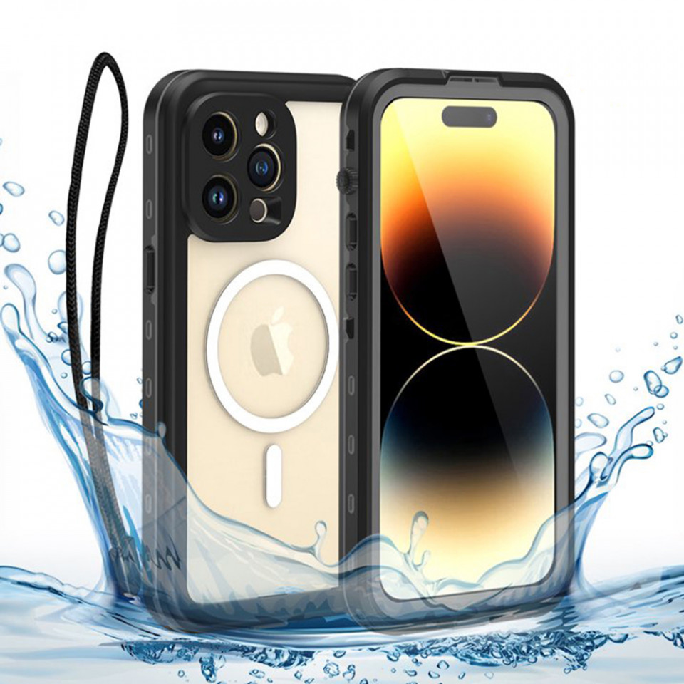 Husa iPhone 14 Pro rezistenta la apa, Waterproof IP68, ShellBox - Negru