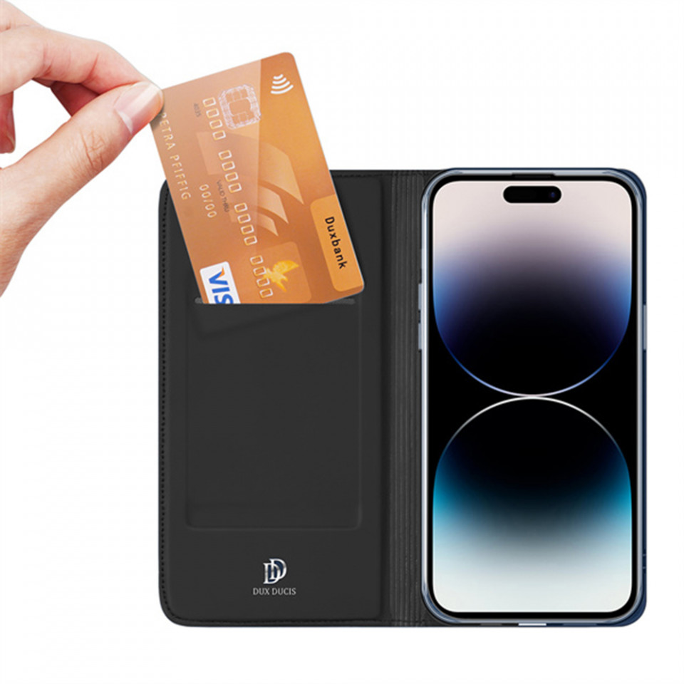 Husa iPhone 14 Pro tip carte, Skin Pro Dux Ducis - Negru - 2 | YEO