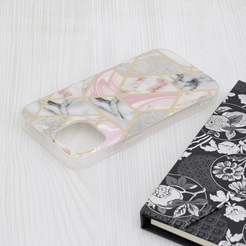 Husa iPhone 15 Marble Series, Techsuit - Pink Hex - 3 | YEO