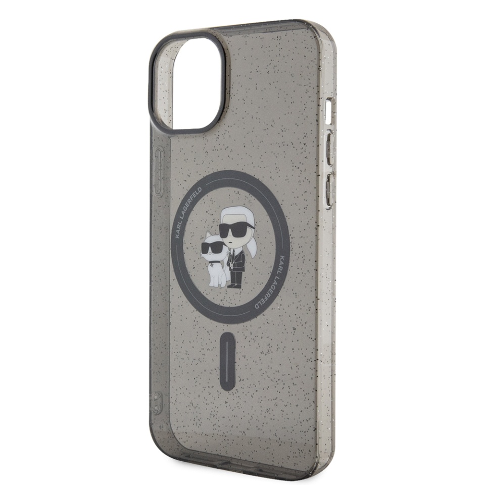 Husa iPhone 15 Plus / iPhone 14 Plus Glitter MagSafe, Karl Lagerfeld - Black Karl & Choupette - 1 | YEO
