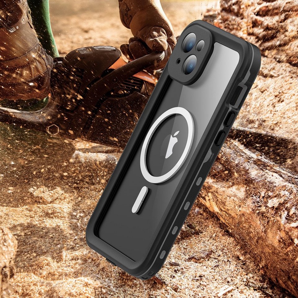 Husa iPhone 15 Plus rezistenta la apa, Waterproof IP68, ShellBox - Negru - 3 | YEO