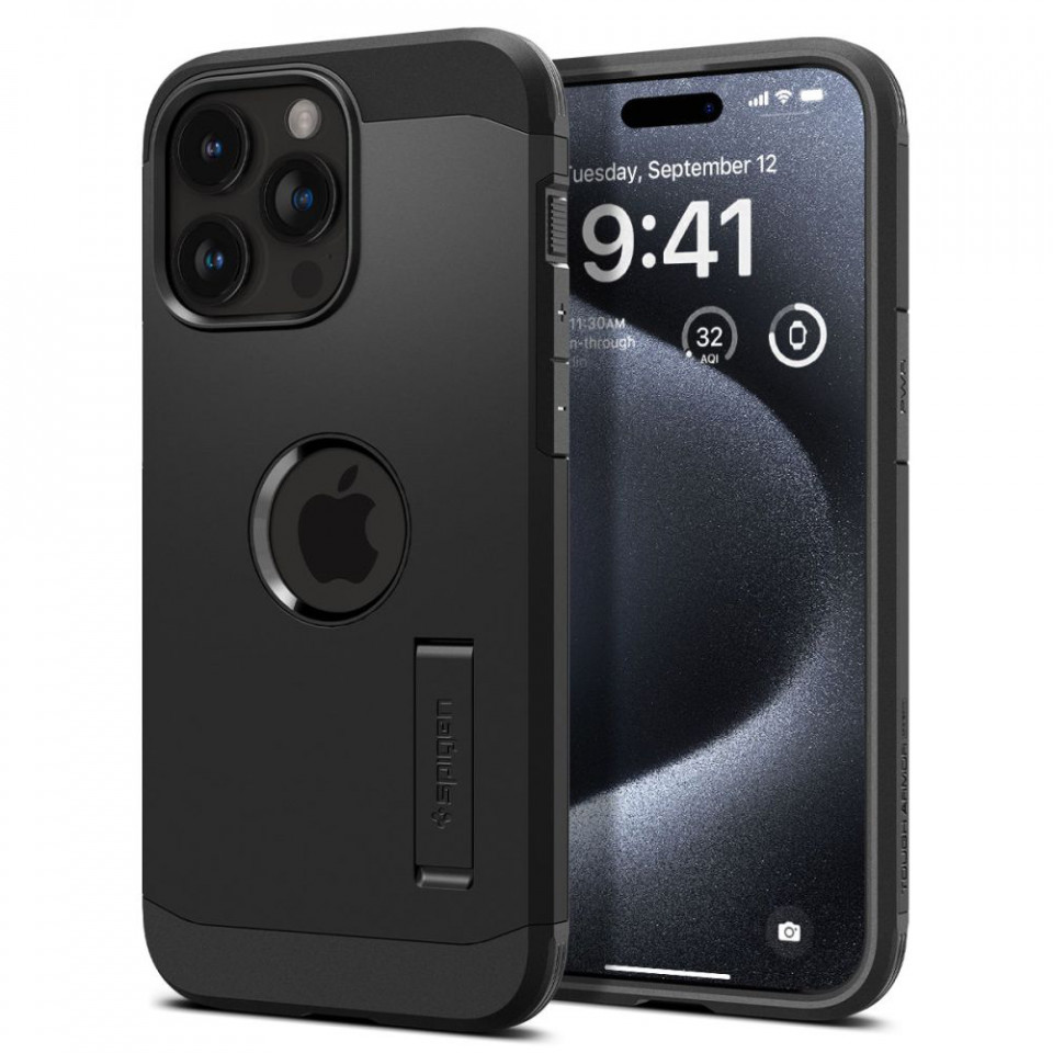 Husa iPhone 15 Pro Max, Spigen Tough Armor MagSafe - Negru