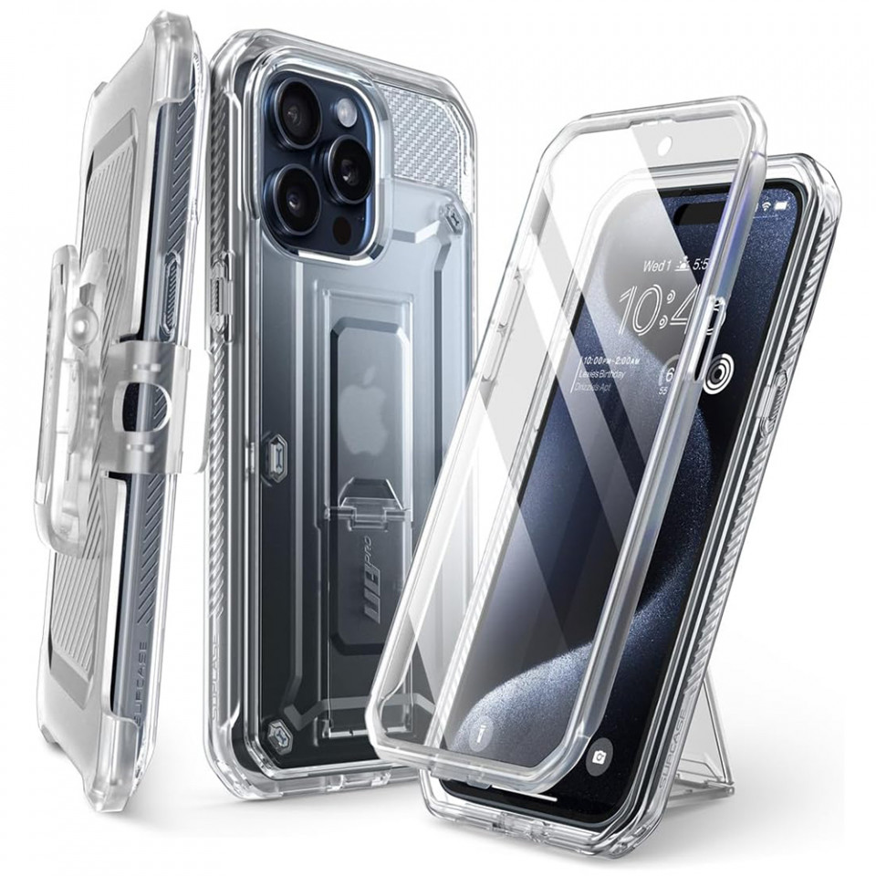 Husa iPhone 15 Pro, Supcase Unicorn Beetle Pro - Clear