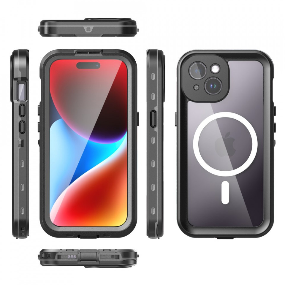 Husa iPhone 15 rezistenta la apa, Waterproof IP68, ShellBox - Negru - 2 | YEO