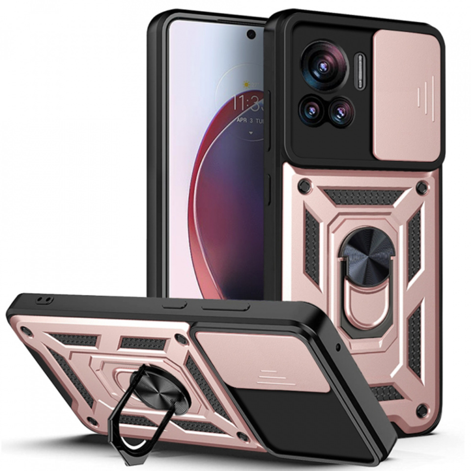 Husa Motorola Edge 30 Ultra cu inel magnetic si protectie camera Skyddar CamShield - Rose Gold