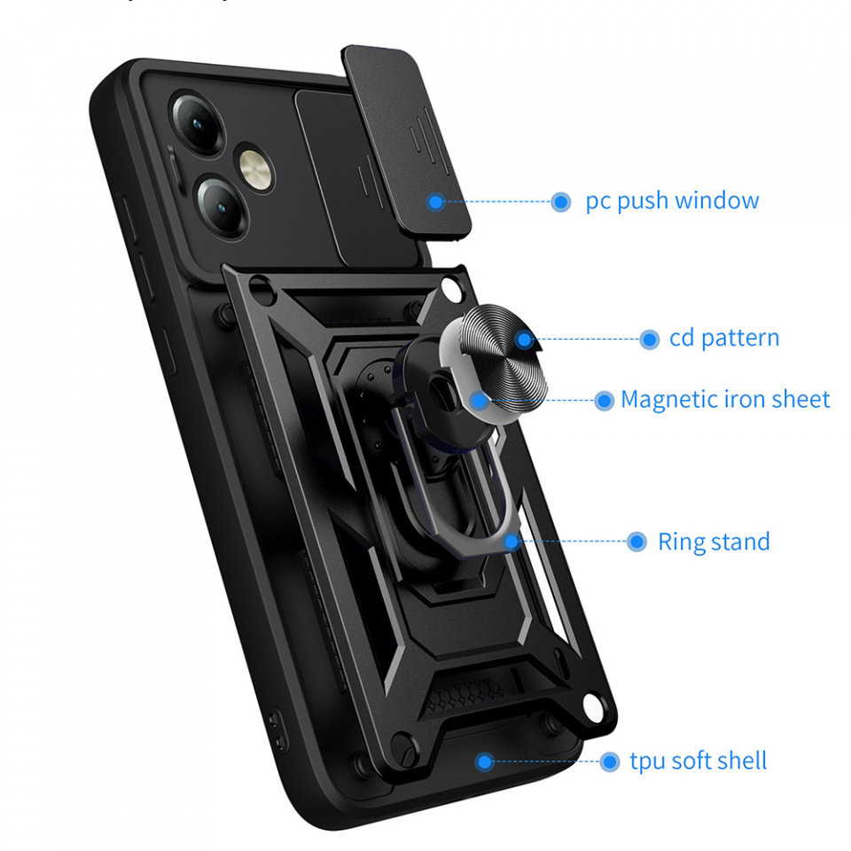Husa Motorola Moto G14 cu inel magnetic si protectie camera Skyddar CamShield - Rose Gold - 2 | YEO