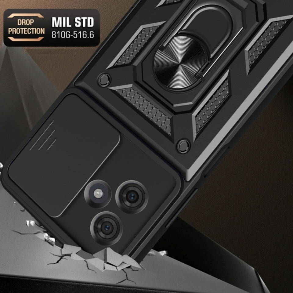 Husa Motorola Moto G54 Power Edition / Moto G64 cu inel magnetic si protectie camera Skyddar CamShield - Negru - 3 | YEO