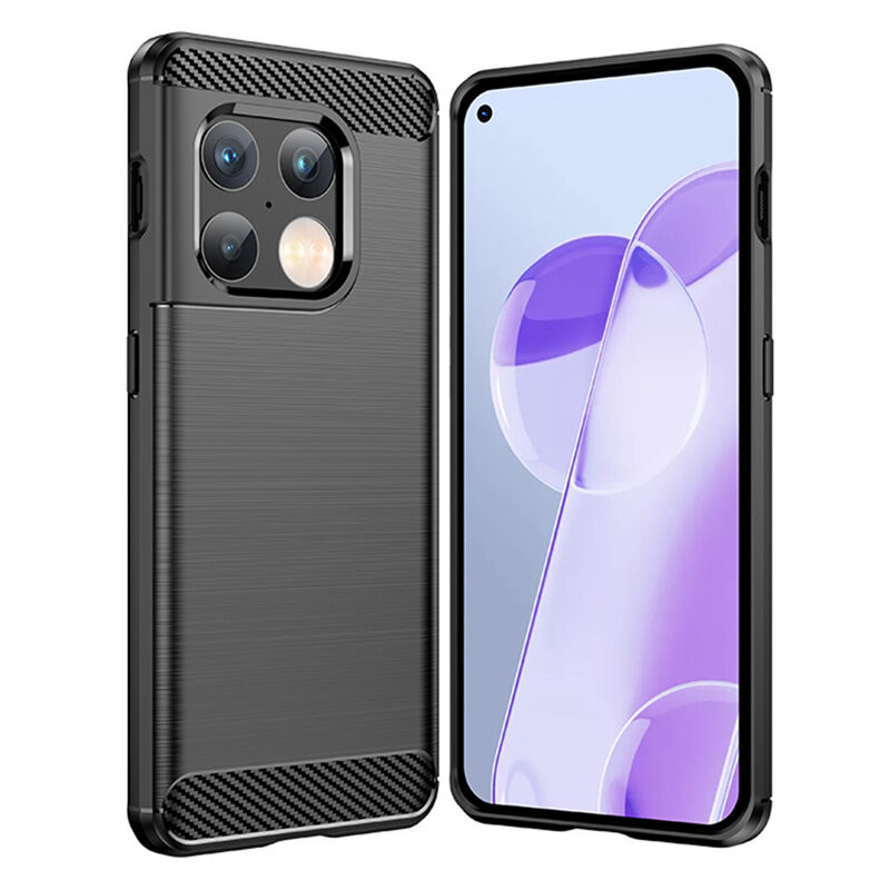 Husa OnePlus 10 Pro din silicon, Slim, cu textura Fibra Carbon - Negru